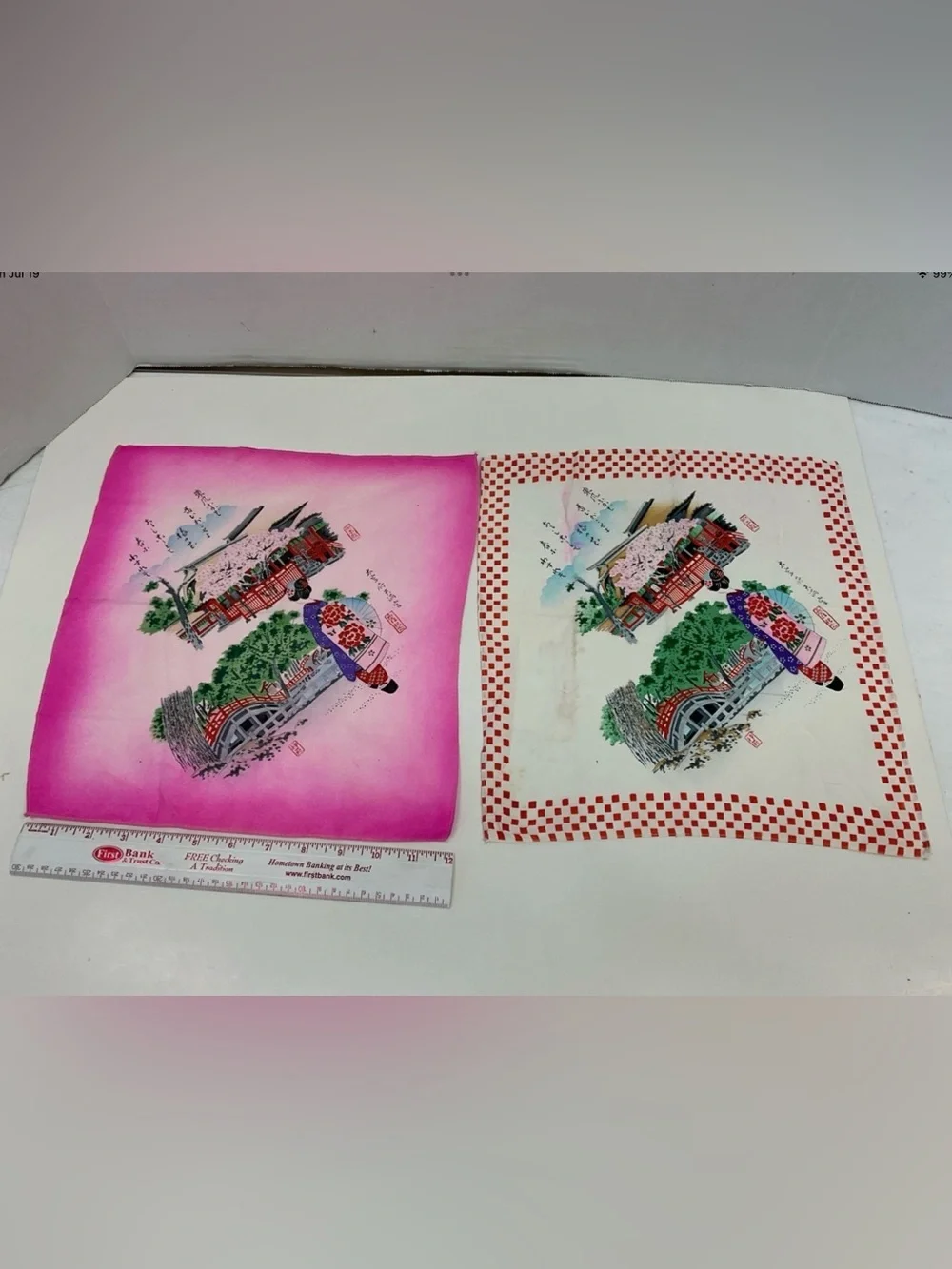 Vintage Japanese Scarf Handkerchief 1950’s Set Of Two